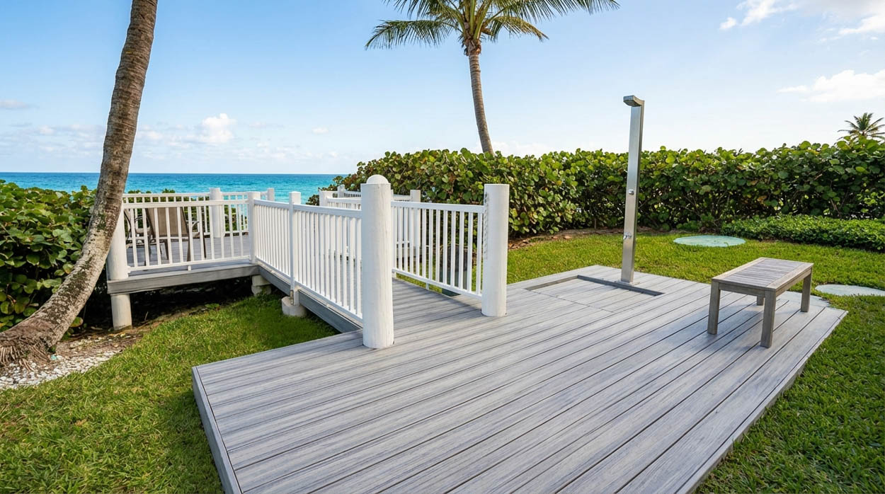 Coastal composite deck installation for Florida homes by experienced deck builders and contractors.