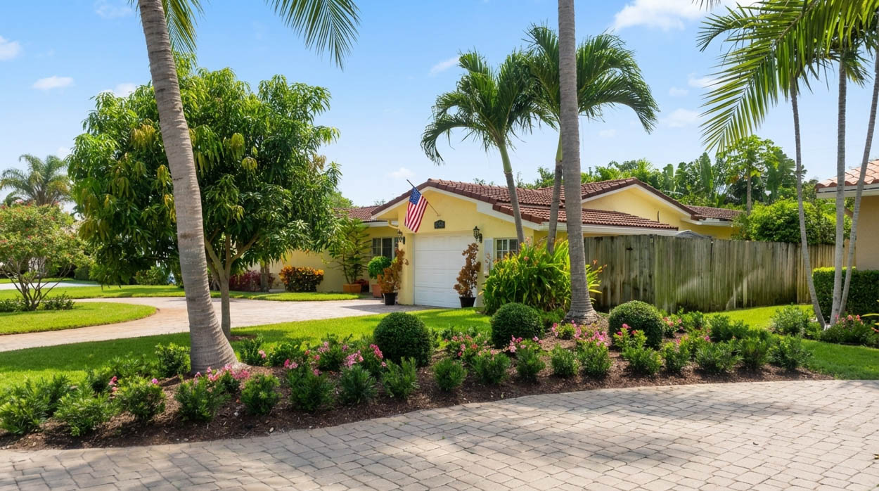 Custom tropical landscaping project for residential property built by South Florida landscape contractors.