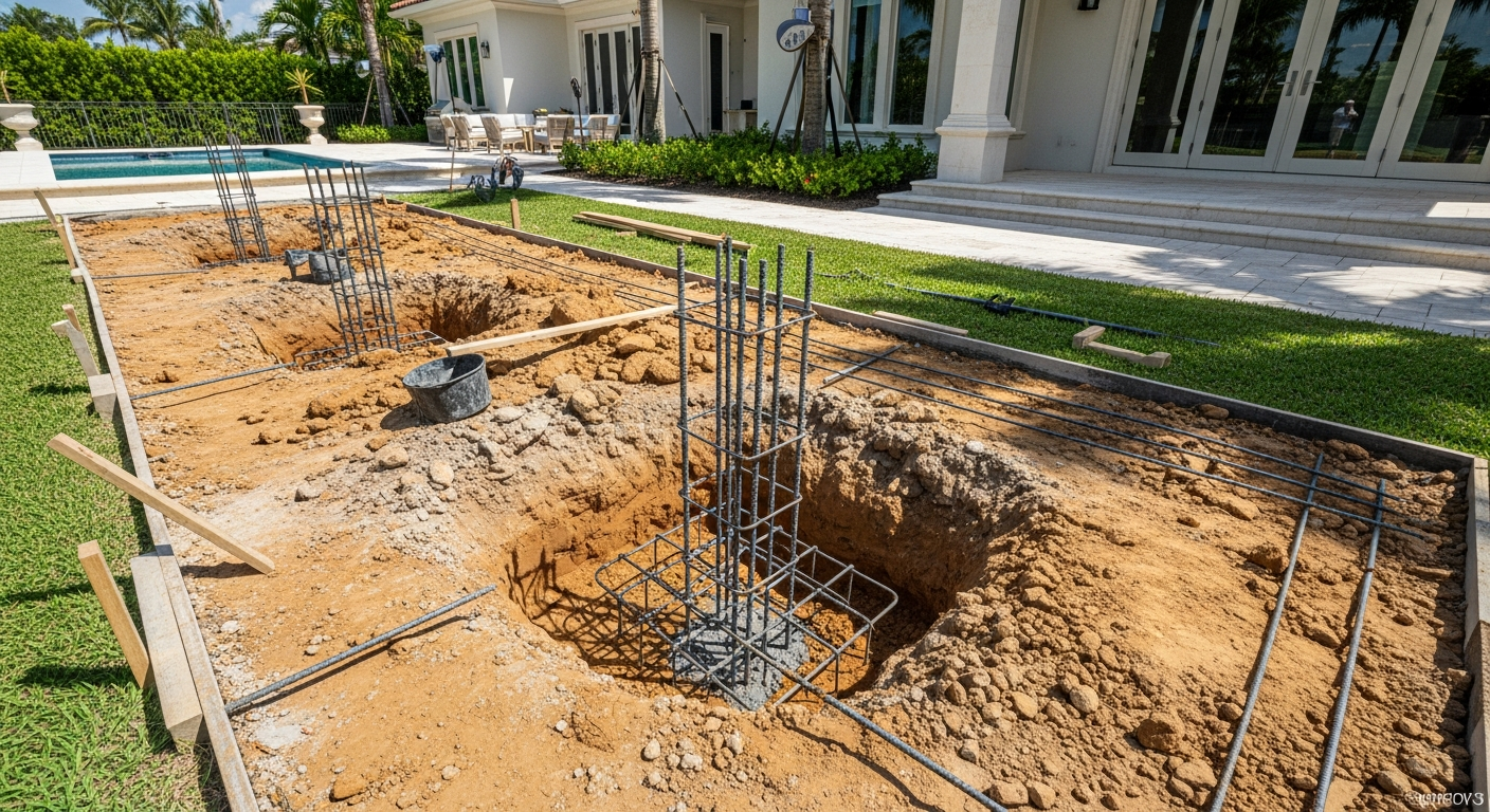 The installation site is laid out, concrete footings are poured as required, and all structural inspections are completed β creating a solid, code-compliant foundation for your Florida pergola.