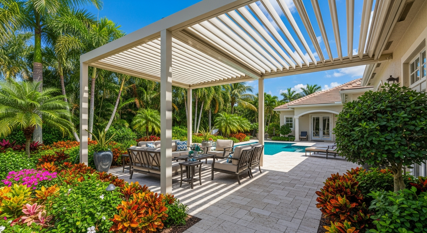 A comprehensive final inspection verifies structural integrity and code compliance. Your outdoor living space is complete β a beautiful aluminum pergola built to last in Florida's climate.