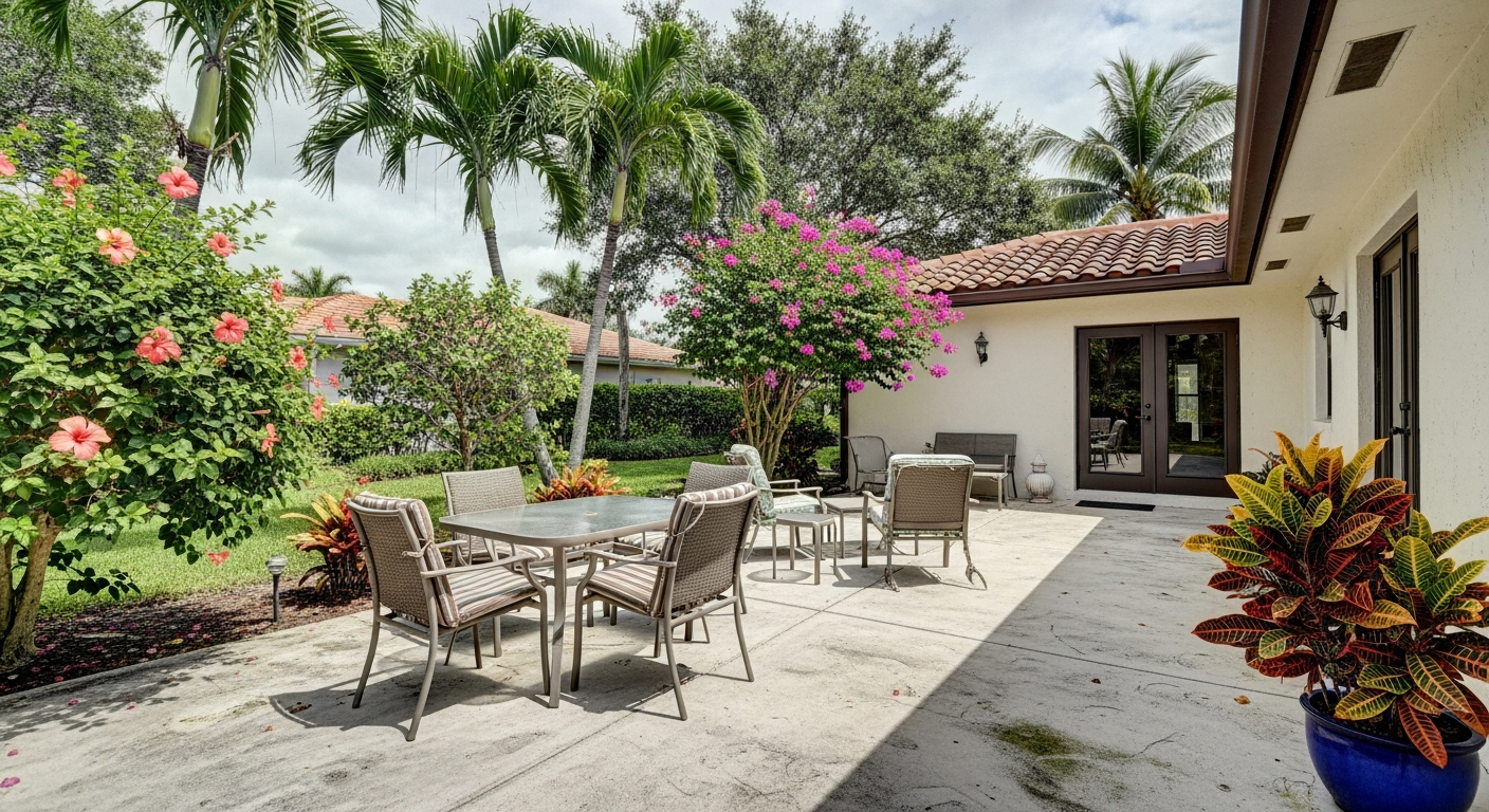 Open concrete patio before custom screen room installation by Mr. & Mrs. Outdoor Living in Florida