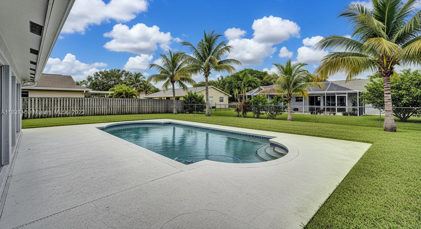 Open backyard pool before custom screen enclosure installation by Mr. & Mrs. Outdoor Living in Florida
