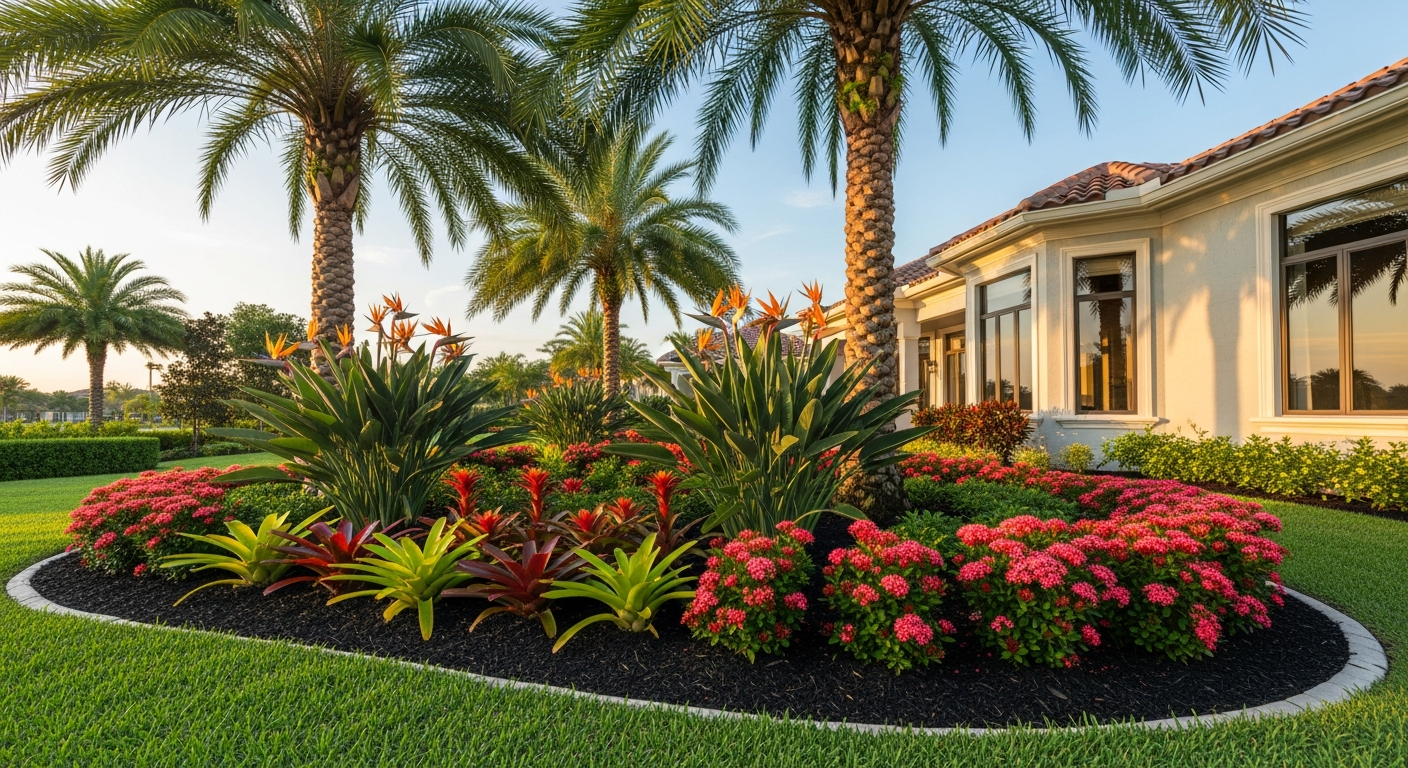 Lush tropical landscape completed by Mr. & Mrs. Outdoor Living, transforming a Florida residential property