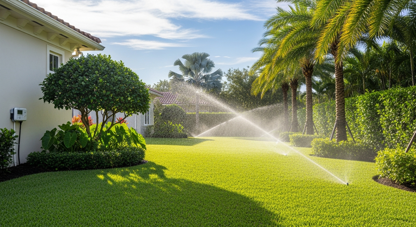 Lush green lawn restored after precision smart irrigation installation across a Florida residential property